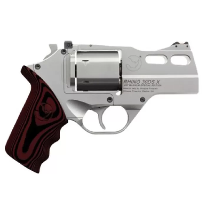 Chiappa Firearms CF340353 Rhino 30SARX *CA Compliant 357 Mag 6 Shot 3" Stainless Steel Barrel & Cylinder, Stainless Alloy Frame, Black/Red G10 Grip