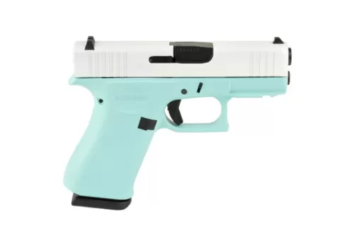 GLOCK 43X 9mm Luger 3.41in Barrel 2x 10rd Mags Custom Robin's Egg Blue/White Cerakote Pistol (UX4350204FRNRBPWSKY)