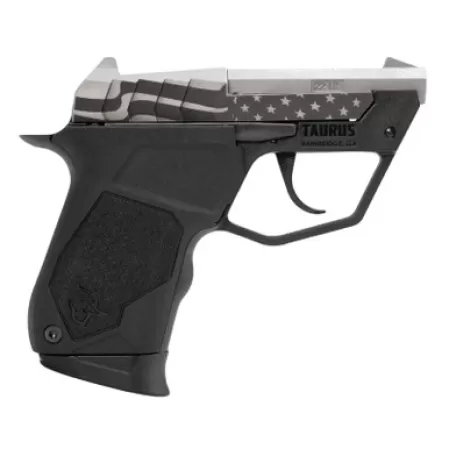 Taurus 1-22TUC139-USFLAG 22TUC Micro-Compact Frame 22 LR 9+1 2.50" Stainless Tip-Up Barrel, Custom Engraved Serrated Slide, Black Polymer Frame
