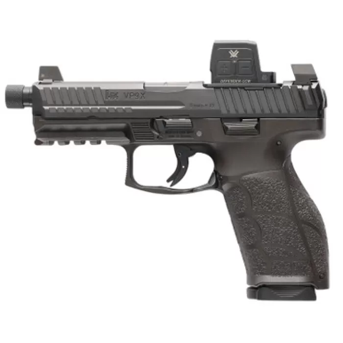 HK 81001365 VP9A1 X Tactical w/Optic Full Size 9mm Luger 15+1 4.70" Black Threaded Barrel, Black Steel Serrated w/Optic Slide, Black Polymer Frame w/Picatinny Rail, Textured Grip, Vortex CCW