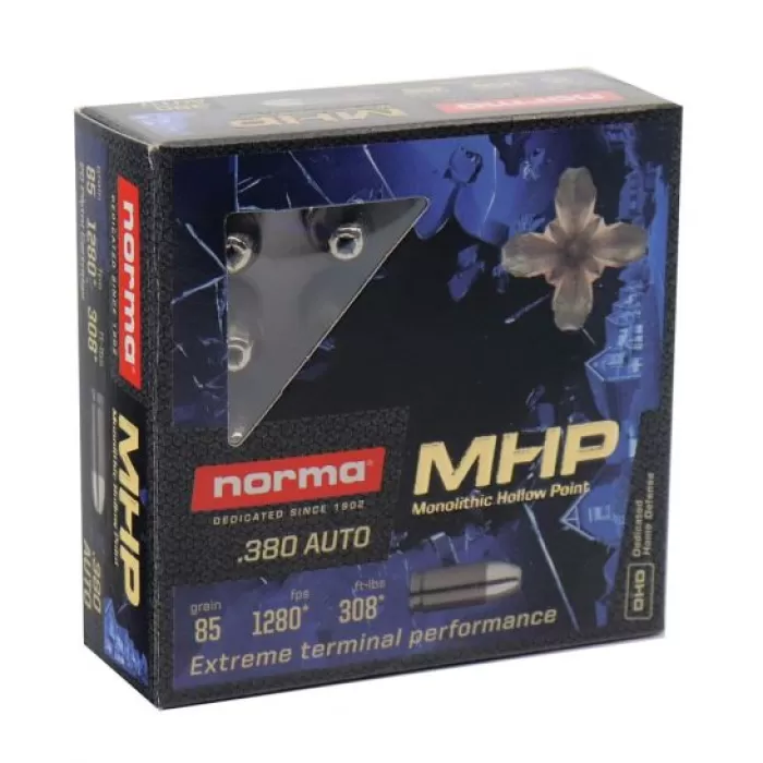 NORMA 85 gr MHP .380 ACP Ammunition 20 Rounds - 610040020 NORMA 85 gr MHP .380 ACP Ammunition 20 Rounds - 610040020