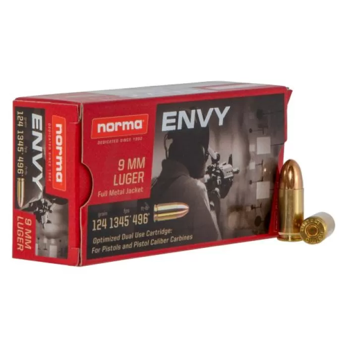 Norma Ammunition Envy 124 gr Full Metal Jacket 9mm Ammo, 50/box - 299440050