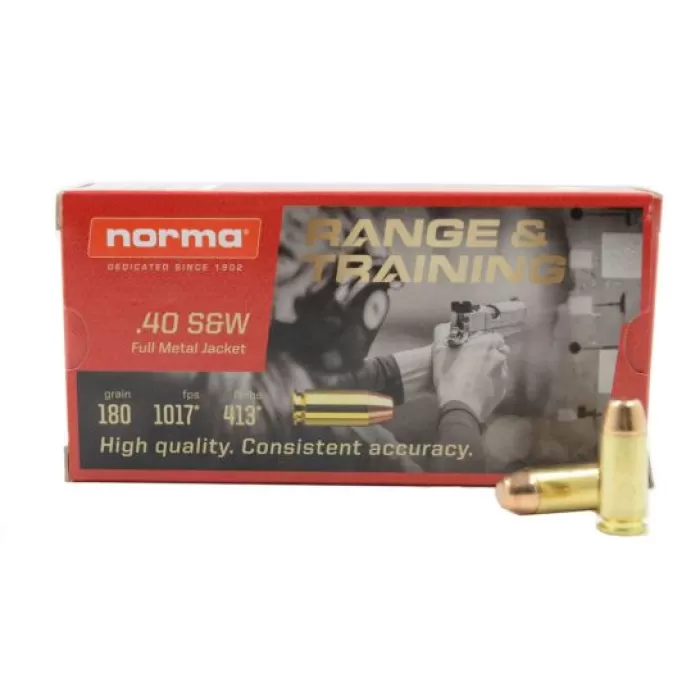 NORMA RANGE & TRAINING .40 S&W 180GR FMJ 50 ROUNDS PER BOX NORMA RANGE & TRAINING .40 S&W 180GR FMJ 50 ROUNDS PER BOX