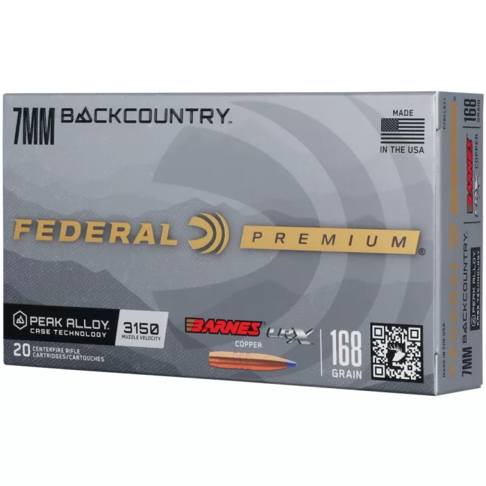 Federal 7mm Backcountry 168 Grain Barnes LRX Copper Peak Alloy Rifle Ammo, 20 Rounds, P7BCLRX1 Federal 7mm Backcountry 168 Grain Barnes LRX Copper Peak Alloy Rifle Ammo, 20 Rounds, P7BCLRX1