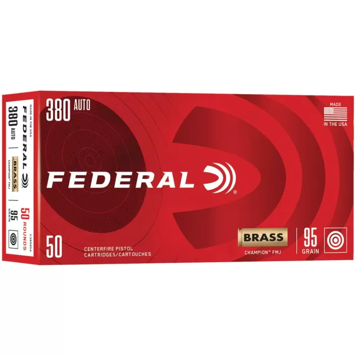 Federal Champion .380 ACP 95 gr FMJ 50rds Handgun Ammo for Consistent and Accurate Shooting - C38095A Federal Champion .380 ACP 95 gr FMJ 50rds Handgun Ammo for Consistent and Accurate Shooting - C38095A