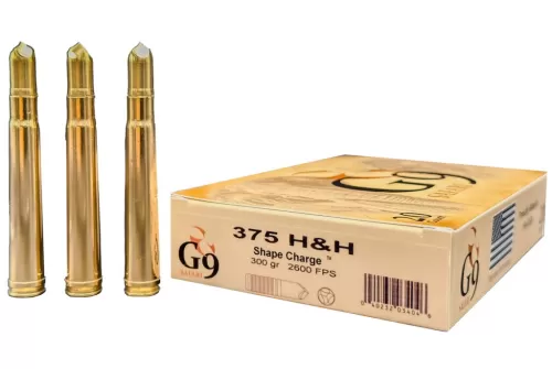 G9 Defense Safari 375 H&H Magnum Ammo 300 Grain Metallic Tip Hollow Point Lead Free Box of 20