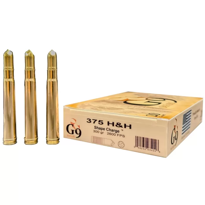 G9 Defense Safari 375 H&H Magnum Ammo 300 Grain Metallic Tip Hollow Point Lead Free Box of 20