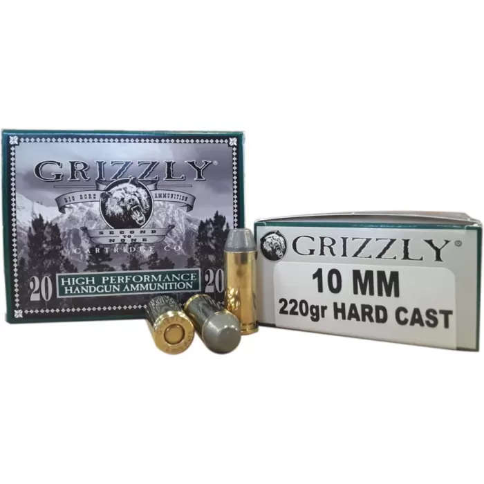 Grizzly Cartridge 10 mm 220 Grain Hard Cast Flat Point Pistol Ammo, 20 Rounds, GC10M9