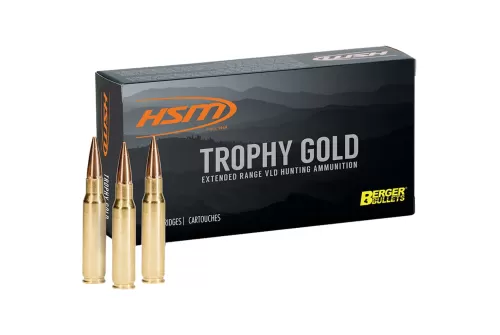 HSM Ammunition Trophy Gold 7mm Remington Magnum 140 Grain, Berger VLD, Brass Cased Rifle Ammo, 20 Rounds, BER-7MAG140VLD