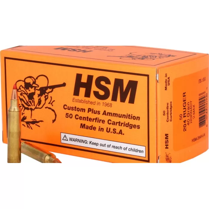Hsm Varmint Rifle Ammunition 204 Ruger V-Max 40 Gr. 50 Rd. HSM-204R-6-N
