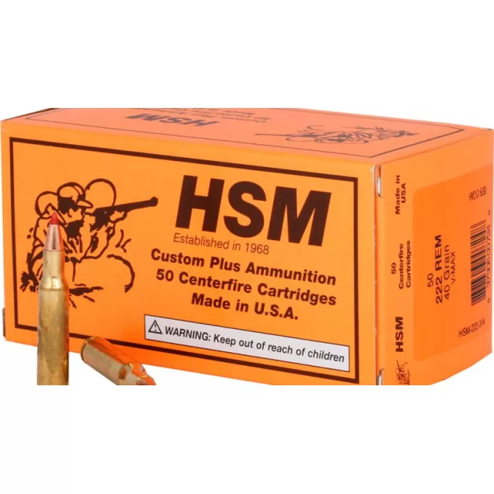 Hsm Varmint Rifle Ammunition 222 Rem. V-Max 40 Gr. 50 Rd. HSM-222-3-N