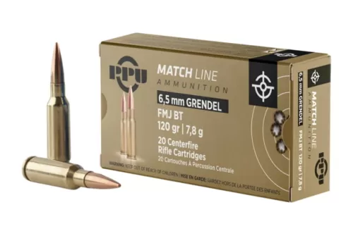PPU Ammunition Match Rifle Ammunition 6.5 Grendel 120gr FMJBT 20/Rd
