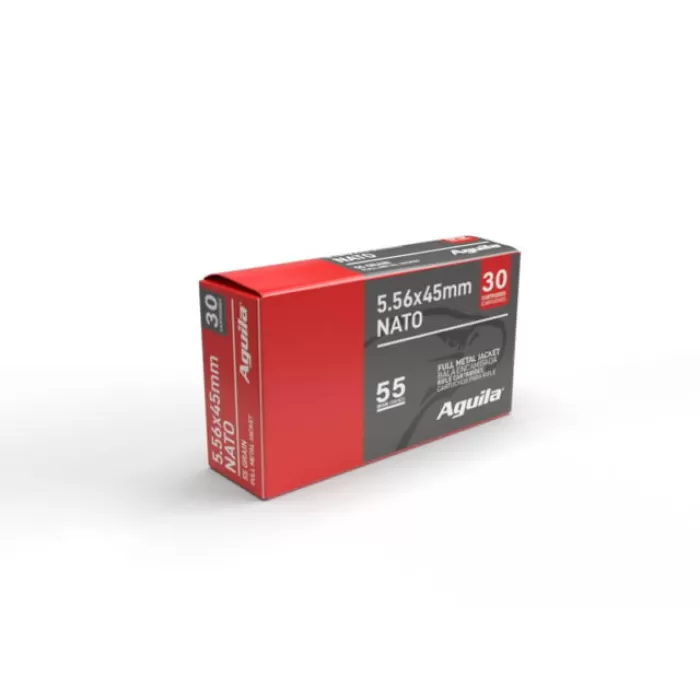 Aguila Rifle Ammunition 5.56X45 NATO 55 Grain FMJ 3164 fps 2250/ct (75-30/ct) Aguila Rifle Ammunition 5.56X45 NATO 55 Grain FMJ 3164 fps 2250/ct (75-30/ct)