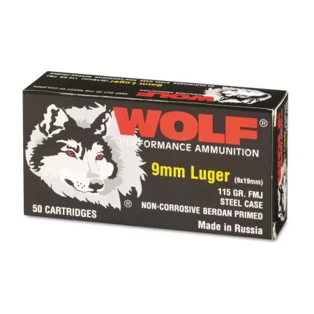 Wolf, 9mm, FMJ, 115 Grain, 50 Rounds