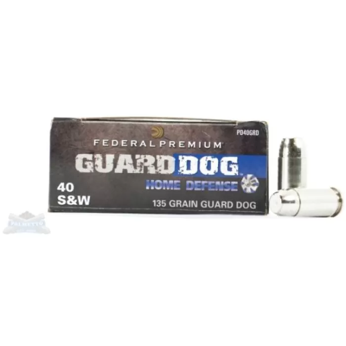 Federal 40 S&W 135gr Guard Dog Expanding FMJ Ammunition 20rds - PD40GRD Federal 40 S&W 135gr Guard Dog Expanding FMJ Ammunition 20rds - PD40GRD