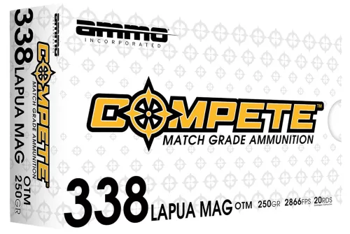Ammo Inc 338LM250BTHPA20 Match  338Lapua Mag 250gr Boat Tail Hollow Point 20 Per Box/10 Case UPC: 818778024551