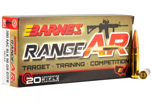 Barnes Range ArRifle Cartridges, .300 AAC Blackout, Zn Core Open Tip Flat Base, 90 Grain, 20 - Rounds, 30733
