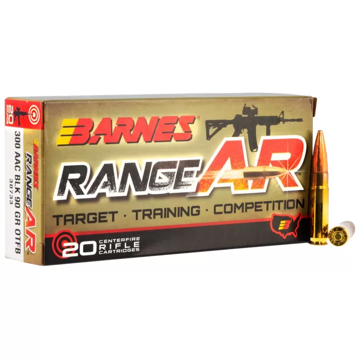 Barnes Range ArRifle Cartridges, .300 AAC Blackout, Zn Core Open Tip Flat Base, 90 Grain, 20 - Rounds, 30733