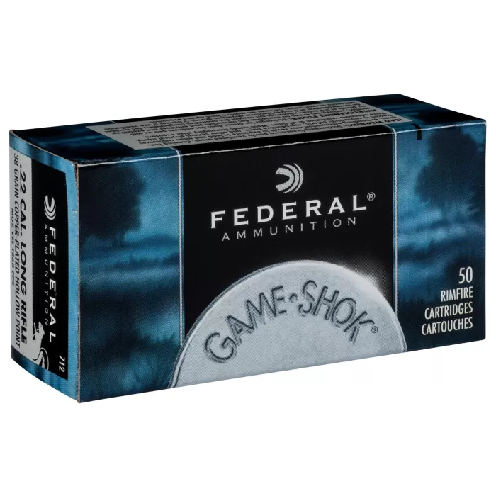 Federal Premium Small Game .22 Long Rifle 38 Grain Jacketed Hollow Point Rimfire Ammunition, 50 Rounds, 712