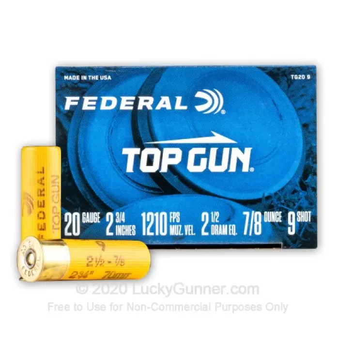 Federal Premium Top Gun Target Load Shotshells - Velocity 1210 - 20 Gauge - #9 Shot - 250 Rounds