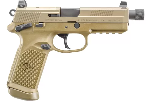 FN FNX Holosun 45 ACP,5.30" Threaded Barrel, Flat Dark Earth, Serrated Slide, Picatinny Rail, Holosun 407C Red Dot, 2x15rd