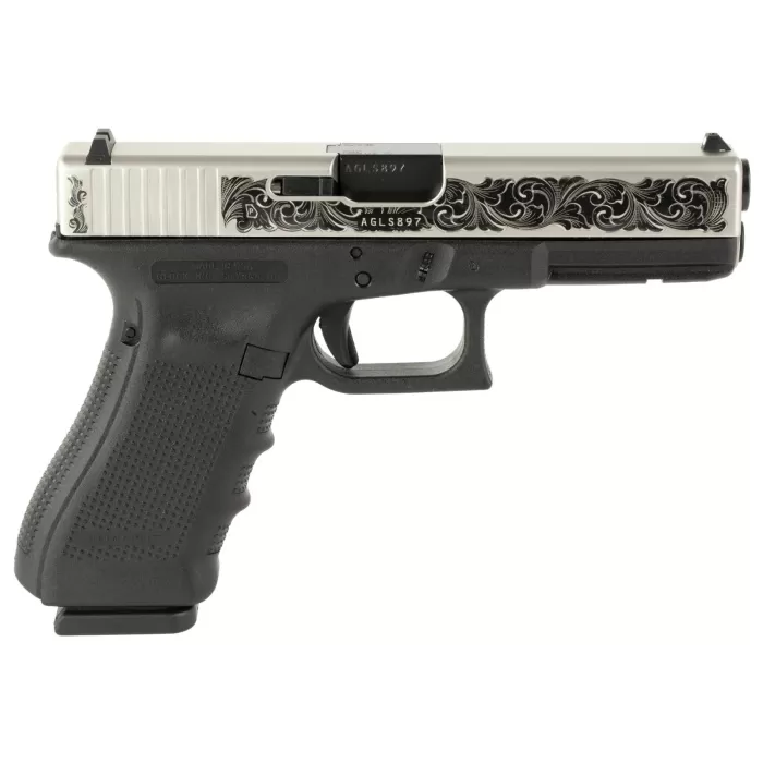 GLOCK 17 GEN4 9MM 4.49" 17+1  STAINLESS PVD FIXED SIGHT ENGRAVED SCROLL