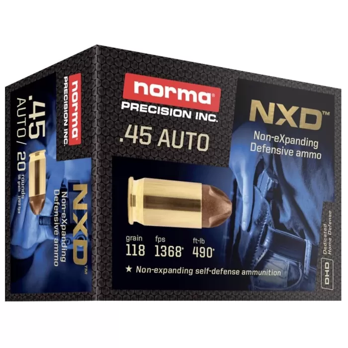 Norma NXD .45 Auto Non-Expanding Self-Defense Ammo (20/box) 611540020