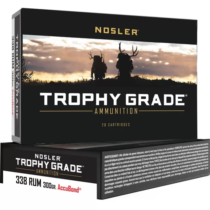 Nosler Trophy Grade Rifle Ammunition .338 Rum 300 GR Acb LR 20/Box 60123