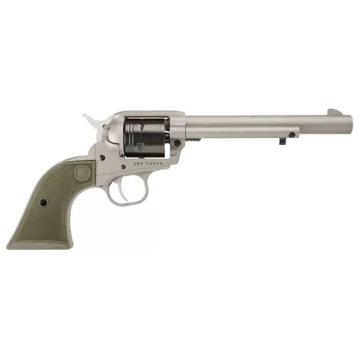 Ruger Wrangler Single-Action Rimfire Revolver with Silver Cerakote Finish - O.D. Green - 6.5