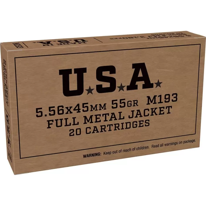 USA SERVICE GRADE 5.56MM NATO AMMO - 105-004-477WB 5.56MM NATO 55GR FULL METAL JACKET 20/BOX