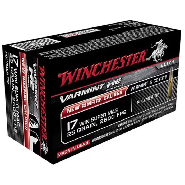 Winchester .17 Winchester Super Magnum 25 Grain Jacketed Hollow Point Rimfire Ammo, 50 Rounds, X17W25