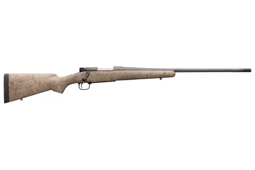 Winchester Model 70 Extreme Weather MB Bolt-Action Rifle in Tan/Black Spiderweb - 6.8 Western