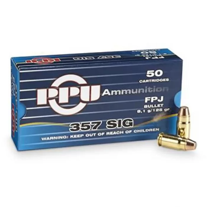 PPU Centerfire Handgun Brass .357 Sig 125 Grain 50-Rounds FPJ PPU Centerfire Handgun Brass .357 Sig 125 Grain 50-Rounds FPJ
