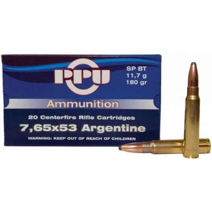 PPU, 7.65x53mm Mauser, SP, 180 Grain, 20 Rounds