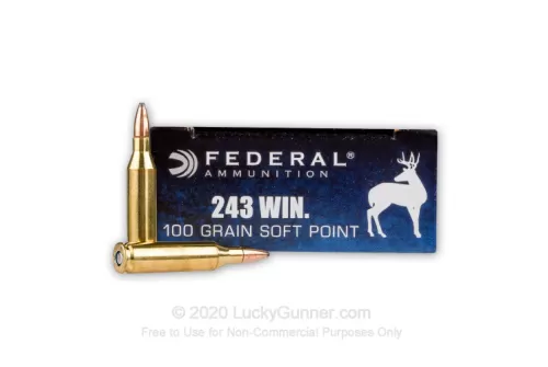 Federal Power-Shok 243 Winchester Ammo 100 Grain Jacketed Soft Point Case of 200 (10 Boxes of 20)