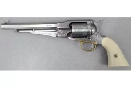 Taylors & Company 550763 1858 Remington Conversion 45 Colt (Lc) Caliber With 8" Barrel, 6Rd Capacity Cylinder, Overall Nickel-Plated Engraved Finish Steel & 2-Piece Ivory Grip 1000WLG47