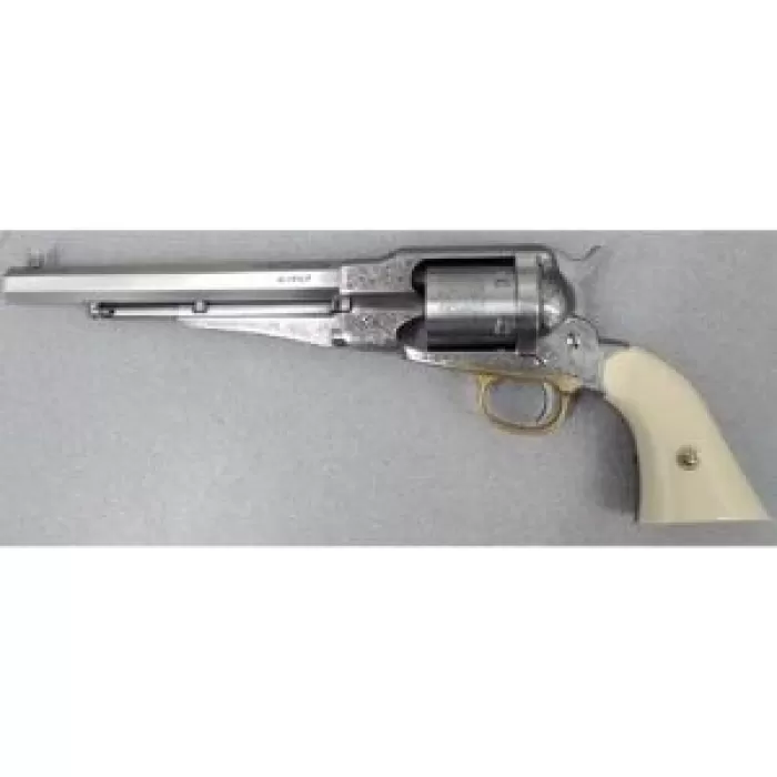 Taylors & Company 550763 1858 Remington Conversion 45 Colt (Lc) Caliber With 8" Barrel, 6Rd Capacity Cylinder, Overall Nickel-Plated Engraved Finish Steel & 2-Piece Ivory Grip 1000WLG47 Taylors & Company 550763 1858 Remington Conversion 45 Colt (Lc) Caliber With 8" Barrel, 6Rd Capacity Cylinder, Overall Nickel-Plated Engraved Finish Steel & 2-Piece Ivory Grip 1000WLG47