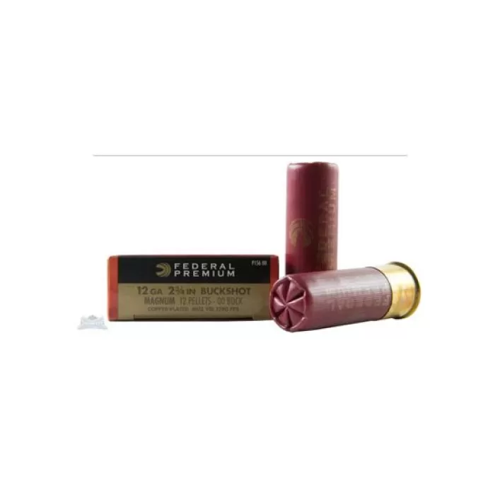Federal 12ga 2.75" Magnum 12 Pellets 00 Buck Vital-Shok Shotshell Ammunition 5rds - P156 00 Federal 12ga 2.75" Magnum 12 Pellets 00 Buck Vital-Shok Shotshell Ammunition 5rds - P156 00