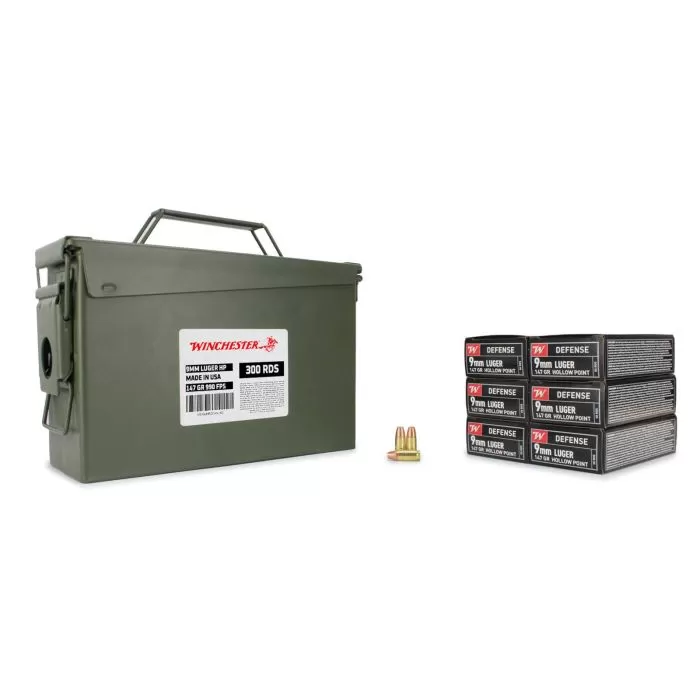 Winchester Defense 9mm Luger Ammo 147 Grain Jacketed Hollow Point Case of 500 (10 Boxes of 50)