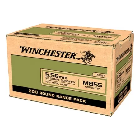 Winchester M855 62 gr FMJ Green Tip 5.56x45mm Ammunition 200 Rounds - WM855200
