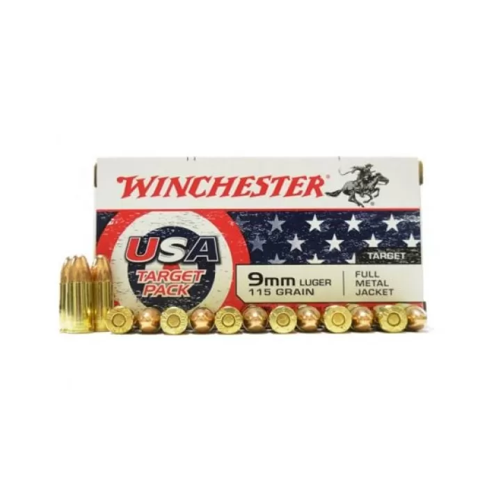 Winchester: USA 9mm Luger 115gr FMJ, 50/Box Winchester: USA 9mm Luger 115gr FMJ, 50/Box