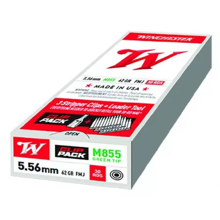Winchester USA Clip Pack M855 62 gr FMJ 5.56x45 Ammunition, 30 Rounds on Clip - WM855CP