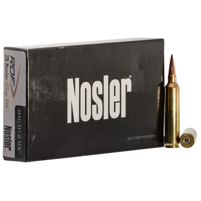 Nosler 60141 Match Grade RDF 28 Nosler 185 gr Hollow Point Boat Tail (HPBT) 20 Bx/ 10 Cs Nosler 60141 Match Grade RDF 28 Nosler 185 gr Hollow Point Boat Tail (HPBT) 20 Bx/ 10 Cs