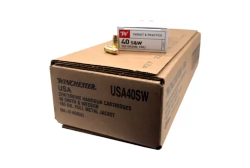Winchester Ammunition USA 40 S&W 165 Grain FMJ Handgun Ammo - 500 round case