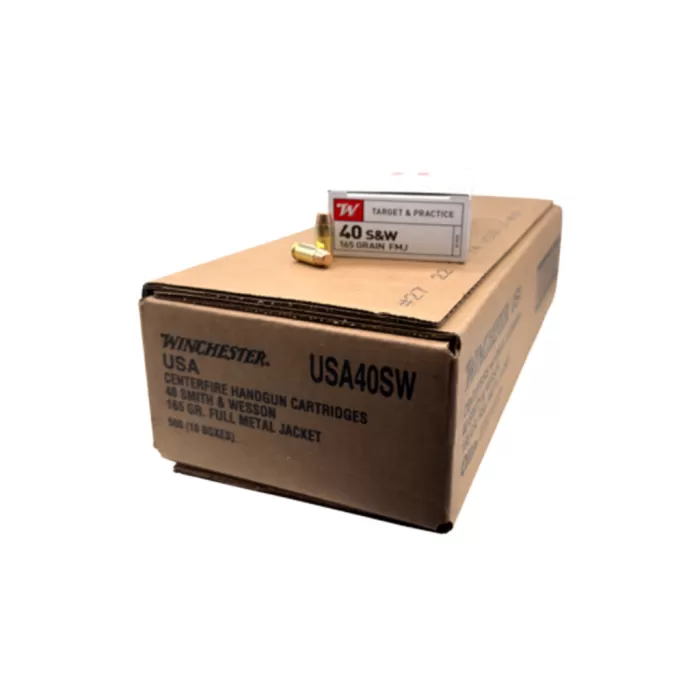 Winchester Ammunition USA 40 S&W 165 Grain FMJ Handgun Ammo - 500 round case