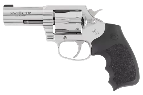 Colt Mfg KCOBRASB3RBB King Cobra  357 Mag 6rd Shot 3" Stainless Steel Barrel, Cylinder & Frame, Black Hogue Overmolded Grip, Exposed Hammer