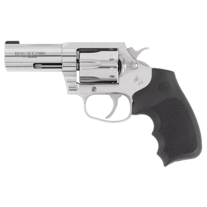 Colt Mfg KCOBRASB3RBB King Cobra  357 Mag 6rd Shot 3" Stainless Steel Barrel, Cylinder & Frame, Black Hogue Overmolded Grip, Exposed Hammer