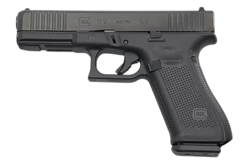 Glock PV1750201 G17 V Standard Frame 9mm Luger 10+1 4.49" Black GMB Barrel, Black nDLC Steel Serrated Slide, Black Polymer Frame w/Accessory Rail, Textured Polymer Grip, Ambidextrous