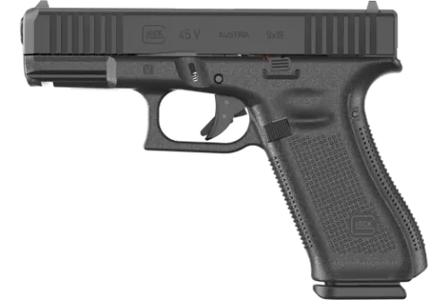 Glock PV4550203 G45 V Crossover 9mm Luger 17+1 4.02" Black GMB Barrel, Black nDLC Steel Serrated Slide, Black Polymer Frame w/Accessory Rail, Textured polymer Grip, Ambidextrous