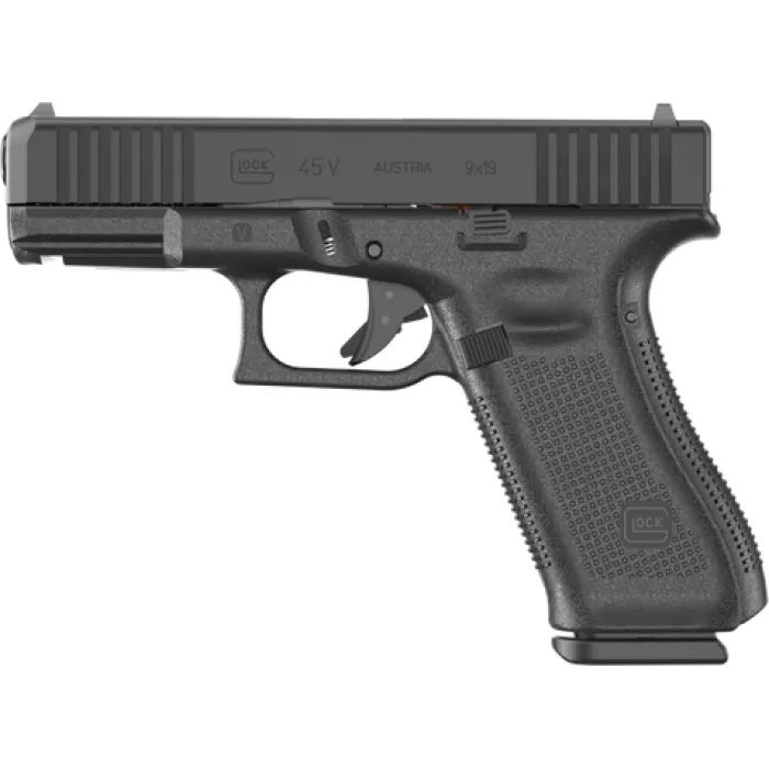 Glock PV4550203 G45 V Crossover 9mm Luger 17+1 4.02" Black GMB Barrel, Black nDLC Steel Serrated Slide, Black Polymer Frame w/Accessory Rail, Textured polymer Grip, Ambidextrous
